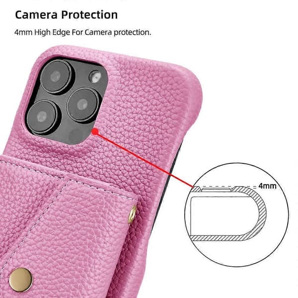 Mobilskal med horisontell kortficka i litchi-textur med lång sladd Rosa Pink For iPhone 12 Pro Max