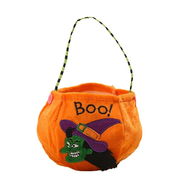 Halloween-dekorasjon for barn, bærbar rekvisitt MJ51 spøkelsesfestival gresskarbøtte godteripose Striped Button Witch