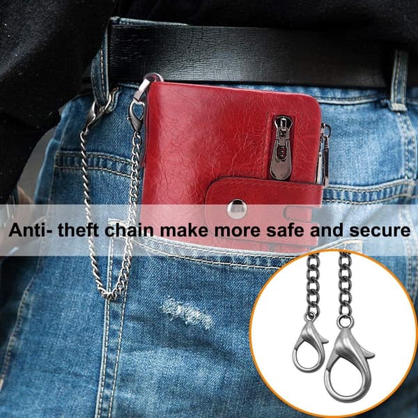 Damepung i ægte læder med RFID-blokering, 16 kortpladser, 3 lynlåsrum og kæde, til hverdagsbrug, bordeaux
