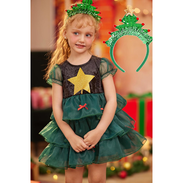 Julekostyme for gutter og jenter med hatt, julepyjamas for barn, julekjole for barn 3-8 år Grönt träd 3-4 Jahre