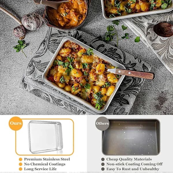 Lille bageform, 2-pak, dyb kageform, rektangulær bageplade, forme ideelle til lasagne, kager, pizza, flad overflade, tåler opvaskemaskine, 23x17x5 cm