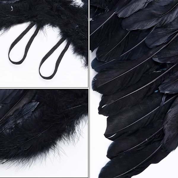 Änglavingar, Svart, Änglakostym för kvinnor, med gloria och svarta vingar, för flickor, fjäder vingar Fallen angel wings - black-45 cm