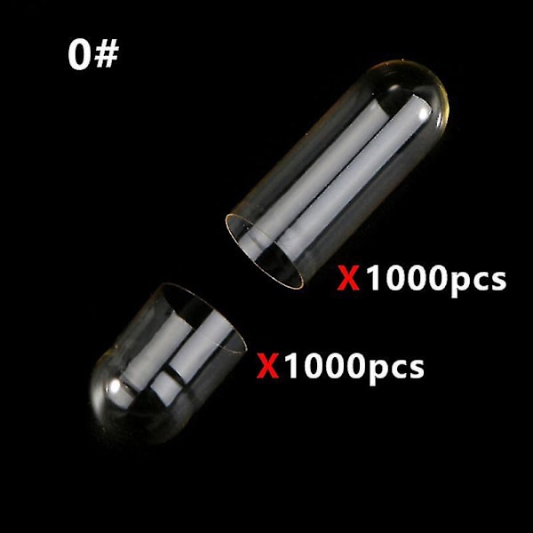 1000 st standardstorlek 00# 0# 1# tomma kapslar gelatin klara kapslar ihåliga hårda gelatinkapslar separerade sammanfogade kapslar