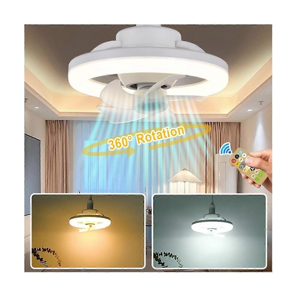 360  roterande takfläkt med E27 intelligent fläkt med fjärrkontroll LED-fläktlampa för vardagsrum R