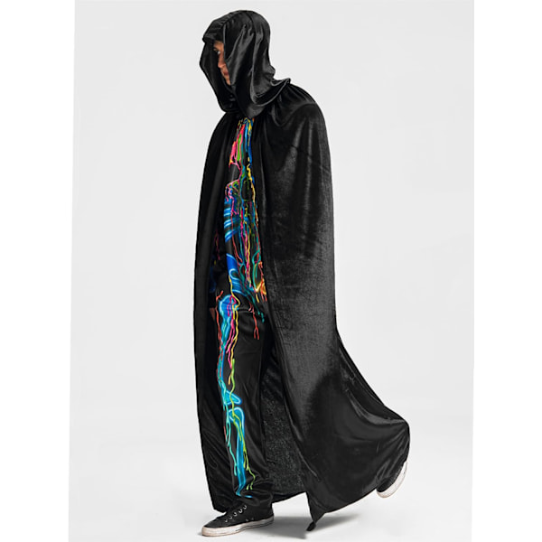Halloween-kappe til voksne mænd og kvinder, vampyr-heks kostume med hætte, sort fløjl kappe til rollespil, flot kjole