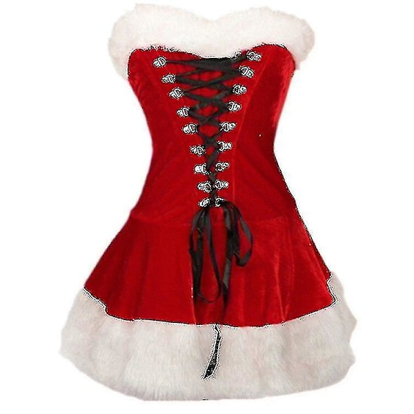 S-2XL Högkvalitativ Damklänning Juldräkt Julparty Sexy Röd Sammetsklänning Cosplay Jultomten Dräkt Outfit Plus Size M