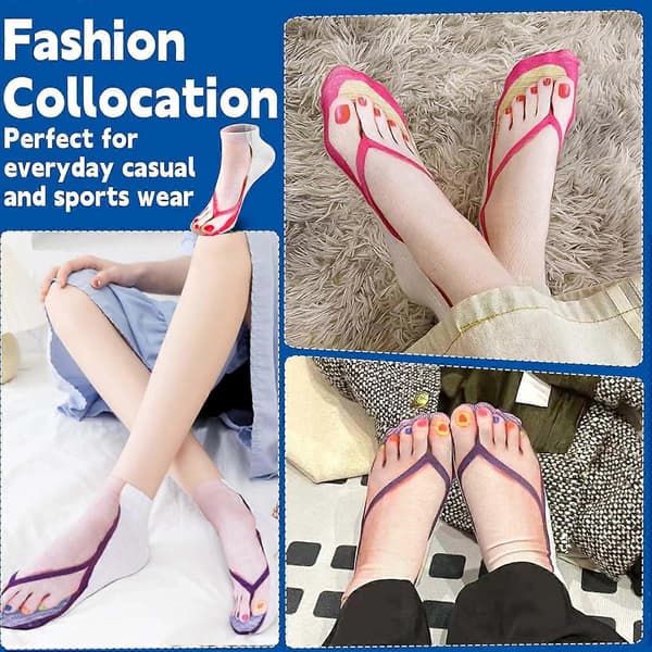 5 Pairs Flip-Flop Socks, 3D Printed Manicure Socks, Flip-Flop Socks for Women, Personalized Low Ankle Socks for Hiking, Funny Socks