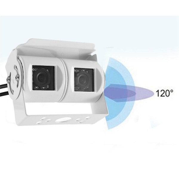 Bil Dual Lens Hvid Bakkamera RV Backup Kamera Twin Justerbar Vinkel Objektiv Bakkamera til Lastbil Bus