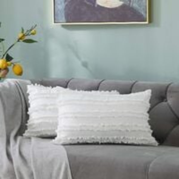 IC Sett med 2 elfenbenshvite putetrekk for sofa, lenestol, bomullslin dekorative putetrekk, 35 x 50 cm