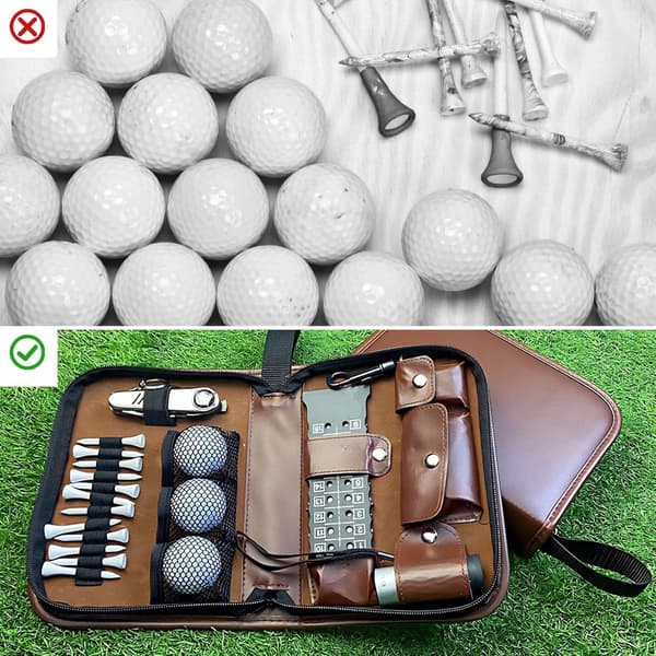 Golftilbehør Opbevaringstaske, PU Organizer Med Flere Rum Og Lynlås, Til Golfspillere, Brun, 16 x 22,5 x 5 cm
