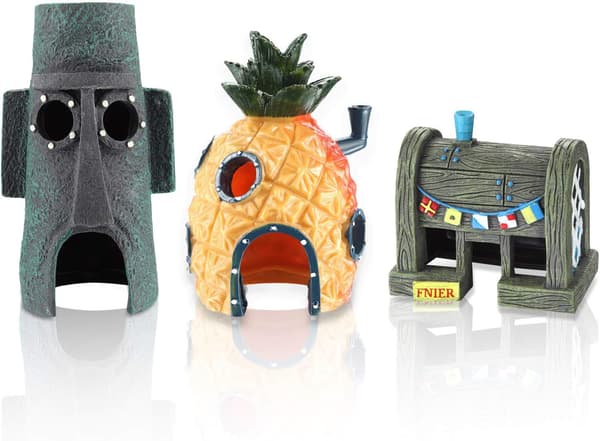 Sæt med 3 Spongebob Squarepants akvariedekorationer