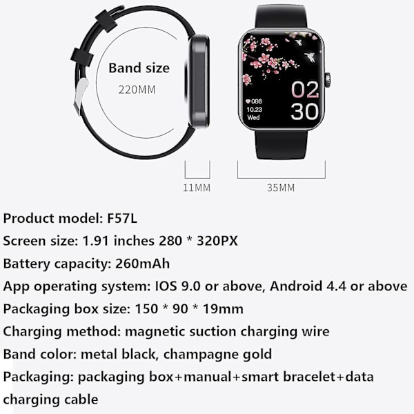 F57l Blodsockermätare Smartwatch, Icke-invasivt blodsockermätare Smart Watch Fitness Intelligent Watch, Hel dag övervakning av hjärtfrekvens blod