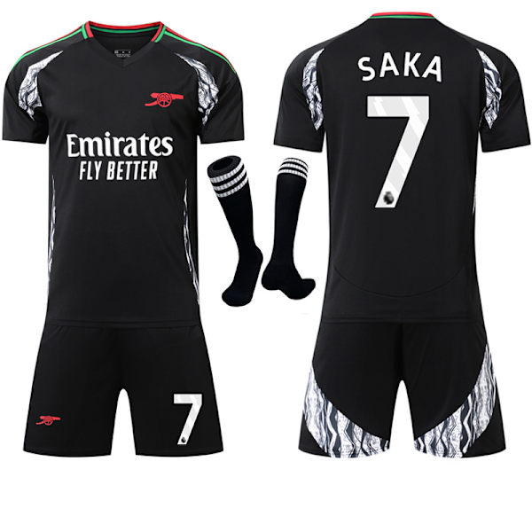 2024-2025 Arsenal vieraskenttä lasten aikuisten musta jalkapallopaita sarja sukat nro 7 SAKA No.7 SAKA XS
