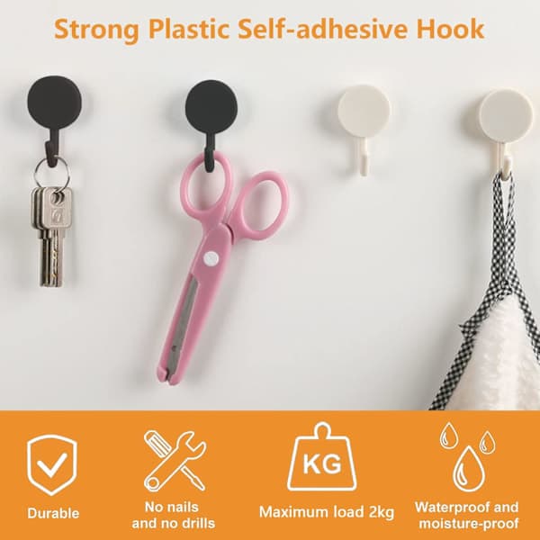 20 Pieces Black and White Self-Adhesive Plastic Hooks Removable Wall Hooks for Bathroom Kitchen Office Wardrobe Glass Black Black