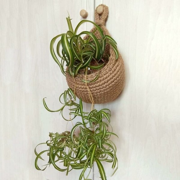 Väggmonterad frukt- och grönsakskorg, Handvävd Jute Dropformad Frukt- eller Grönsakskorg, Kök Hängande Förvaringskorg (H14cm, B