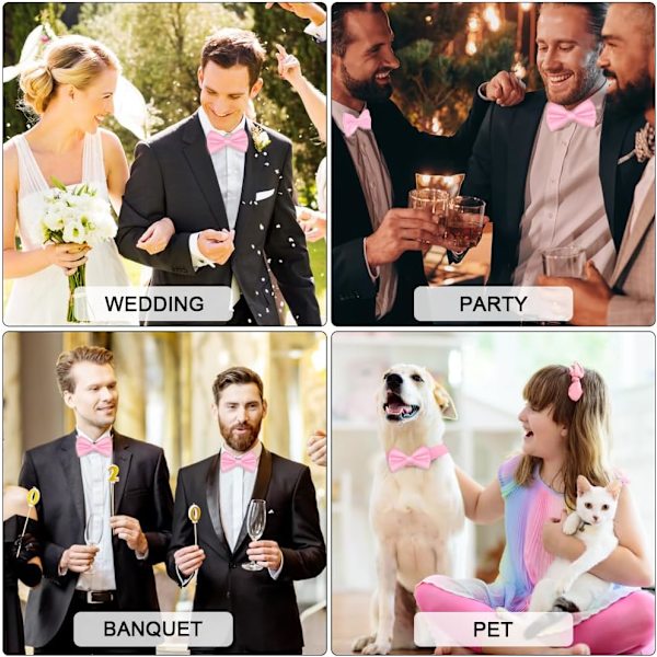 Flue slips til mænd, klassisk ensfarvet slips til mænd, satin slips til smoking, justerbar slips til fest, bryllup Pink