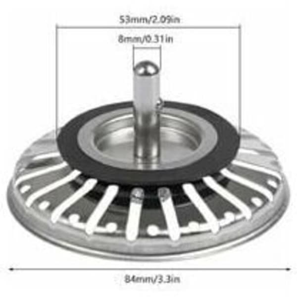 2-pak rustfrit stål køkkenvaskprop - Badeværelsesvaskprop, vaskesi, afløbsfilter, med kuglespids, rustfrit stål (diameter 84 mm)