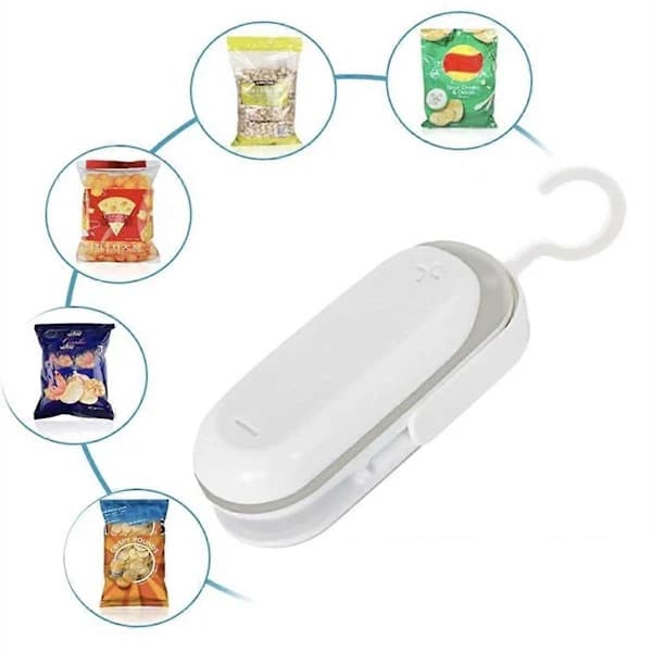 Mini bärbar värmeförseglare Manuell press Matpåsförseglare för snacks, frukt och köksförvaring Gråvit