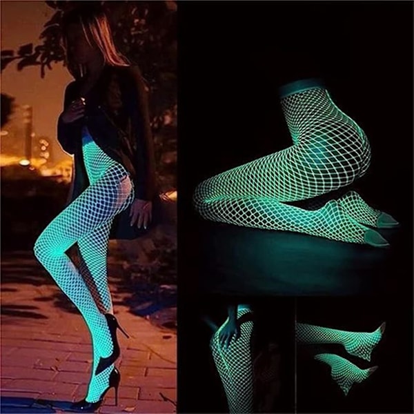 Luminous Fishnet Strumpbyxor för Kvinnor - Glow-in-the-dark Fishnet Strumpor