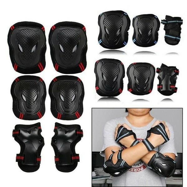 6st SML Skyddsutrustning Set Armbåge Knäskydd Cykel Skateboard Vuxen Barn Röd S