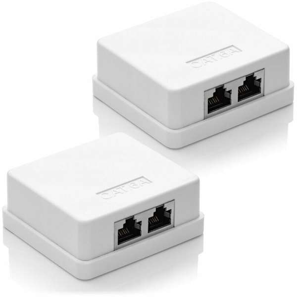 2 x CAT 6a Nettverkskontakter, 2 x RJ45 FTP-kontakter, Skjermet 10Gbit LAN Ethernet Veggmonteringskabel, Hvit