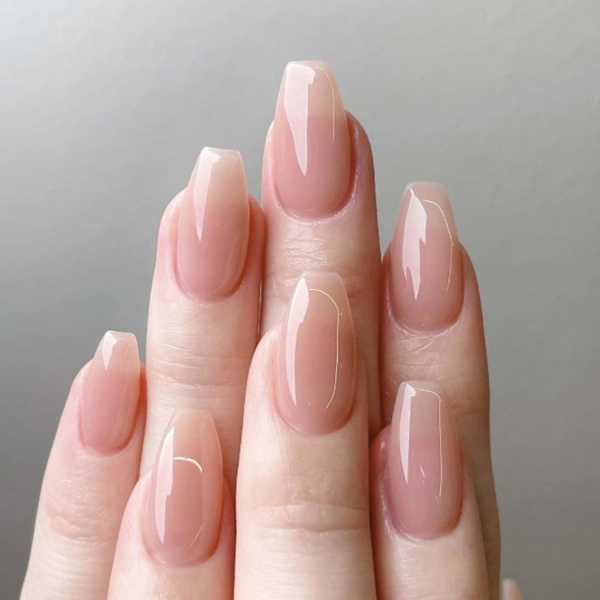 Korte Nude Tryk på Negle Kiste Falske Negle Glitter Negle Tips Fuld Dækning Søde Falske Negle til Kvinder og Piger 24Pcs