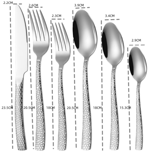 6-delat bestickset i rostfritt stål, högglanspolerat och diskmaskinssäkert