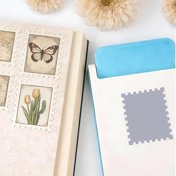 Firkantet papirstanse, stempelformet kutter, 2,5 x 2,5 cm med oppsamlingsbrett for scrapbooking, kort, konvolutter og journalføring, blå