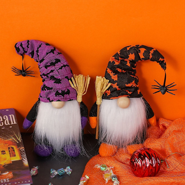 Nye Halloween dekorationer ansigtsløs dværg figur dukke edderkop flagermus fest atmosfære rekvisitter Halloween orange hat faceless doll