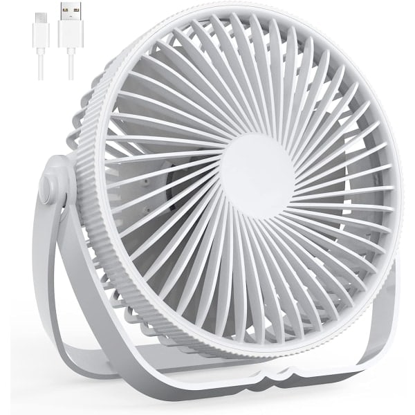 IC USB-fläkt, 3-hastighets bordsfläkt, 360° justerbar tyst fläkt, bärbar fläkt för kontor, sovrum, bil, resor Vit