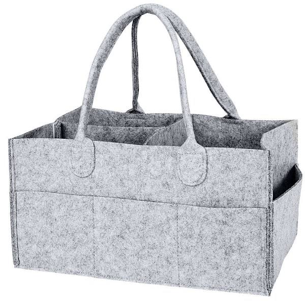 Diaper Caddy Foldable Baby Diaper Organizer, Portable Nursery Storage Bin with Interchangeable Compartments (Light Grey)