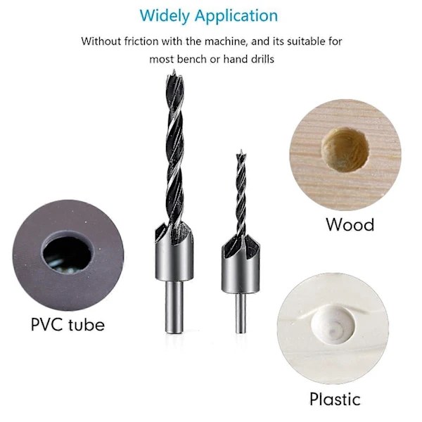 7 pcs Wood Drill with HSS Reamers Core Drill Countersunk Head Drill with Countersink and Depth Stop 90 Countersink (3-10mm)