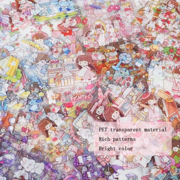 IC Kawaii Tecknad Tjej Scrapbooking Stickers - 100 Ark Klar PET Söt Dekoration Journalföring Scrapbook Tillbehör Stickers för Laptop