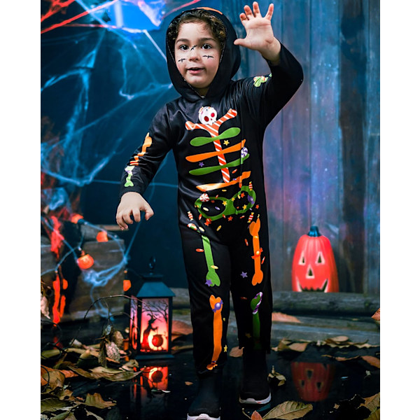 Skelett Jumpsuit Barn Vuxen 3D Tryckt Ben Halloween Kostym Skalle Ut För Rollspel Party Socker för barn 7-8 anni