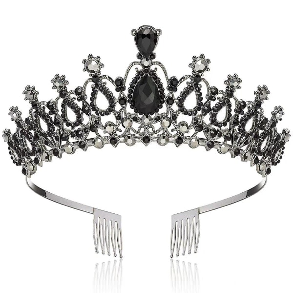 Retro färgglad drottning/prinsessa Crystal Crown Bröllop Rhinestone Tiara Bride Crown Black