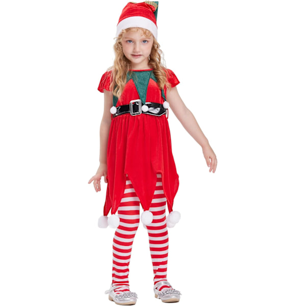Julekostyme for gutter og jenter med hatt, julepyjamas for barn, julekjole for barn 3-8 år Röd älva 3-4 Jahre