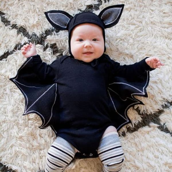 Halloween-dräkter för bebisar, fladdermusdesign, bomullsbody med hatt B 90(12-18M)