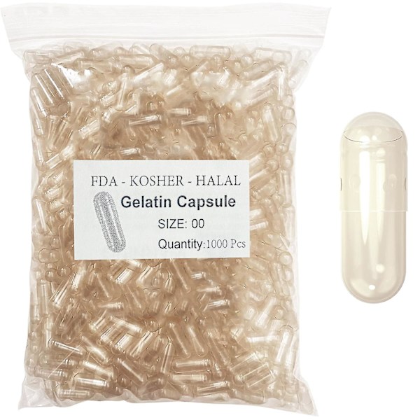 1000 stk Standard Størrelse 00# 0# 1# Tomme Kapsler Gelatinklare Kapsler Hule Harde Gelatinkapsler Transparent Separerte Sammenføyde Kapsler