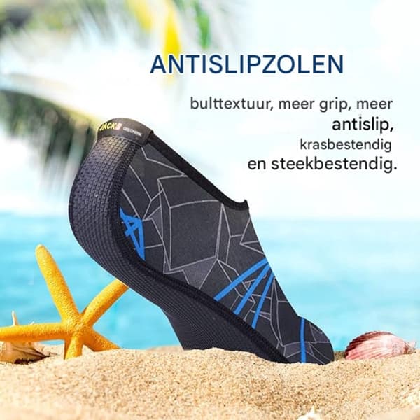 Vandsko til voksne, hurtigtørrende Spandex, letvægts barfods, skridsikker gummisål, svømning, strand og pool, sort/orange