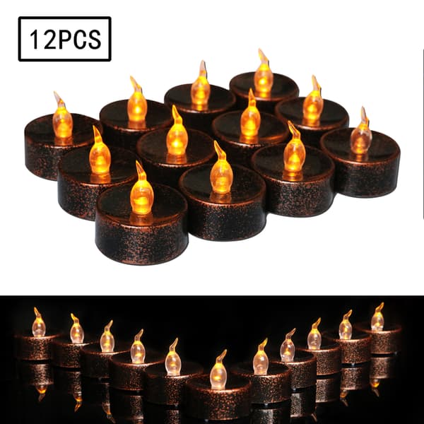 12-pak LED sort lys Batteridrevne fyrfadslys, sort flamme