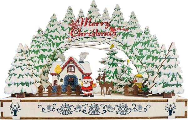 3D Träpussel Jultomte, Byhusmodell för Vuxna, Julklapp, Vinterbordsdekoration, A A