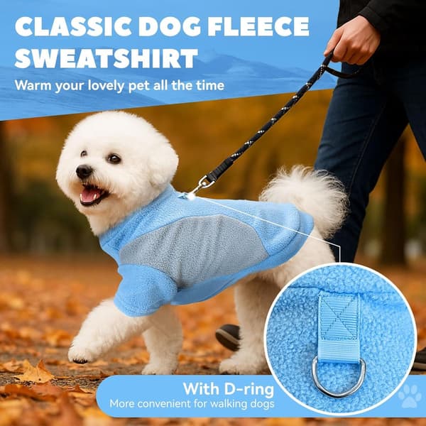 Hundejakke, varm blød fleece-pullover med D-ring på ryggen, maskinvaskbar vinterjakke til små hunde, blå, XXL