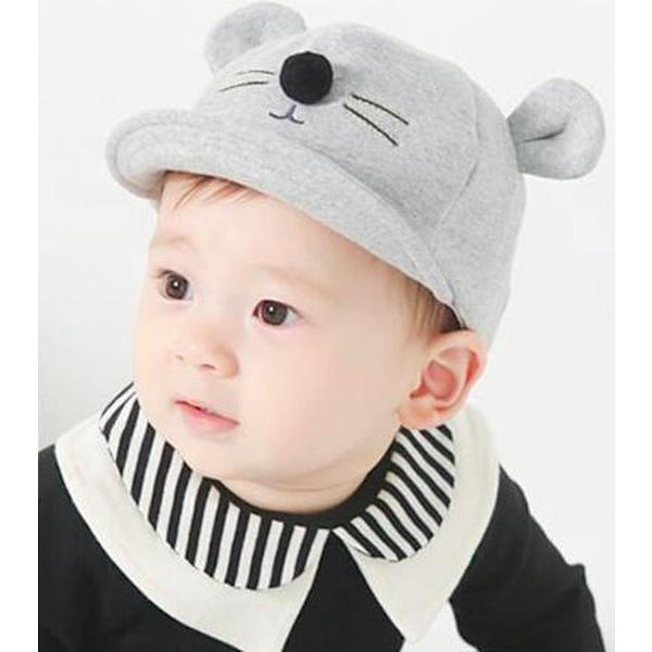 Söt babyhatt - Grå - Kattöron - Kattdesign - mössa