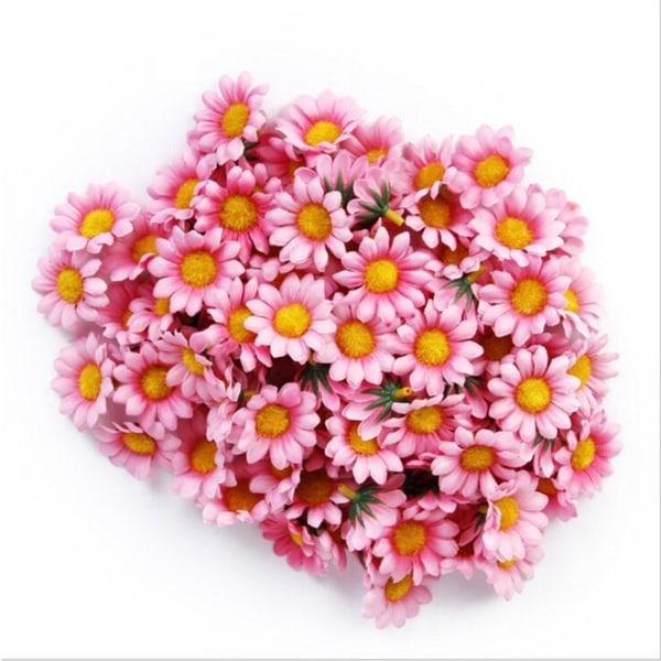 IC 100 stk. kunstige Gerbera Daisy Silkeblomster Hoveder Til DIY Bryllup Pink