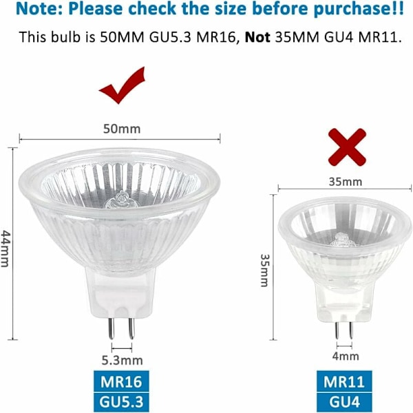 Halogenpære GU5.3 50W 220V, 680lm Varmhvit 2700K Dimbar, Halogen Spotpære MR16, Pakke med 6