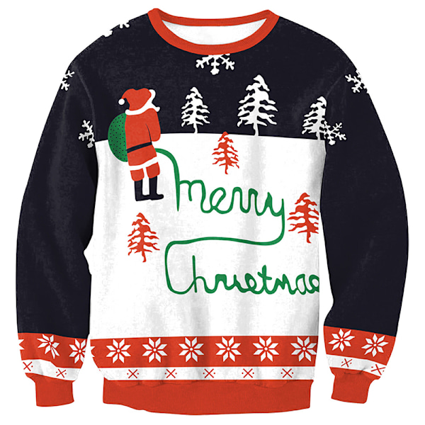 Dame Julgenser Pullover Xmas Langarmet Topp Hvit Krage Santa White Collar Santa M