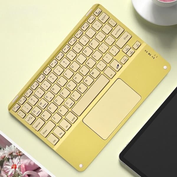 Genopladeligt trådløst Bluetooth-tastatur med magnetisk touchpad, kompatibelt med pc, iPad og Mac, gul