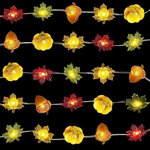 LED kobbertrådlys Høstfestival 3D gresskar eikenøtt lønneblad lysstreng MJ51 Thanksgiving kobbertrådlys 3D Pumpkin 4m 40 lights remote control battery