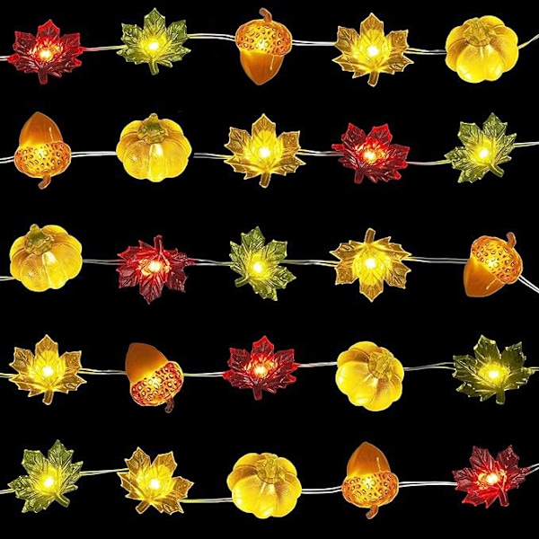 LED-koppartrådsljus för skördefest 3D pumpa ekollon lönnlöv ljusslinga MJ51 Tacksägelsekoppartrådsljus 3D Acorn 3m 30 lights always on USB model