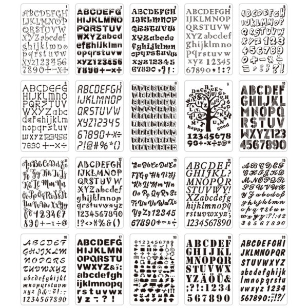 20 st/pack Plast klara bokstäver siffermallar Kit Alfabet Stencil Kit Perfekt för Planner/Anteckningsbok/Dagbok/Scrapbook